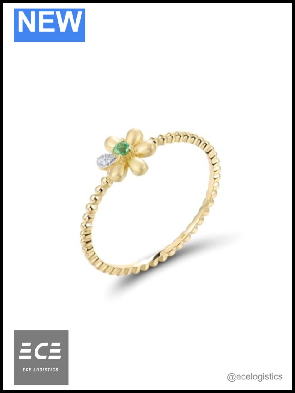 10K Solid Gold Daisy Diamond Flower Ring Dainty Fine Jewelry Women